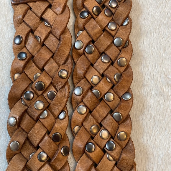 Buckle brand Brown studded Leather Braided Belt Sz S - Picture 3 of 6